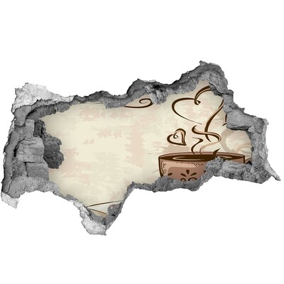 Autocolant un zid spart cu priveliște O ceașcă fermecătoare de cafea aburindă