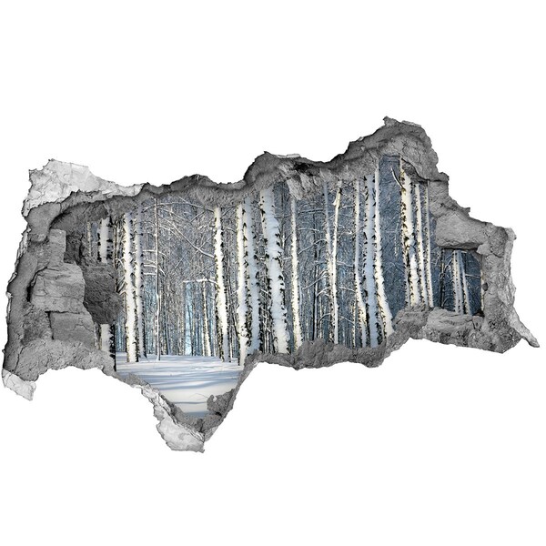 Autocolant 3D gaura cu priveliște Pădurea de iarnă în alb