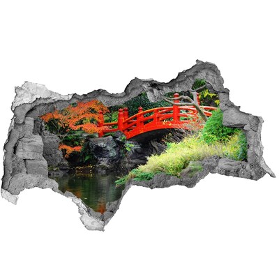 Autocolant 3D gaura cu priveliște Pod japonez în grădină