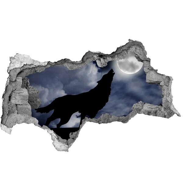 Autocolant gaură 3D Lupul împotriva lunii