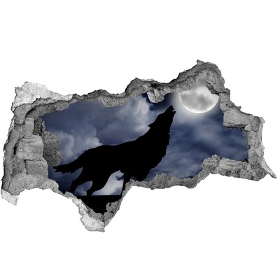 Autocolant gaură 3D Lupul împotriva lunii