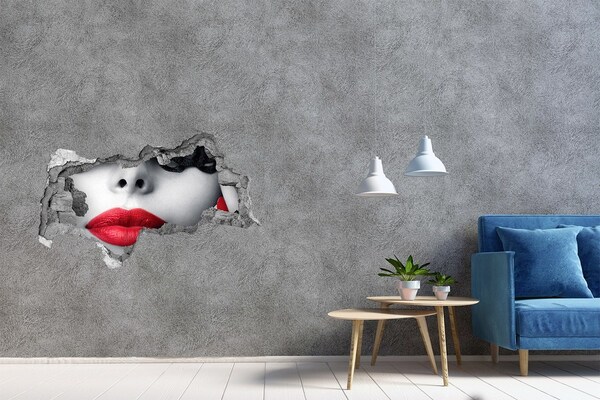 Fototapet un zid spart cu priveliște Buzele roșii