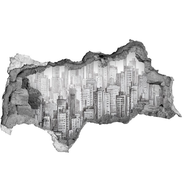 Autocolant de perete gaură 3D Orașul din spatele zidului