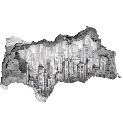 Autocolant de perete gaură 3D Orașul din spatele zidului