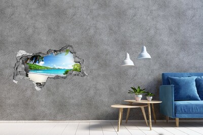 Autocolant un zid spart cu priveliște Plaja Caraibeană printr-o gaură în perete