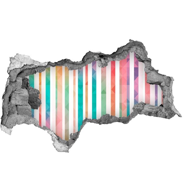 Autocolant 3D gaura cu priveliște Geometrie colorată în spatele găurii din perete