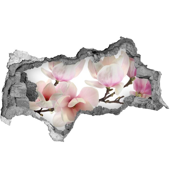 Autocolant 3D gaura cu priveliște Flori de magnolie printr-o gaură în perete