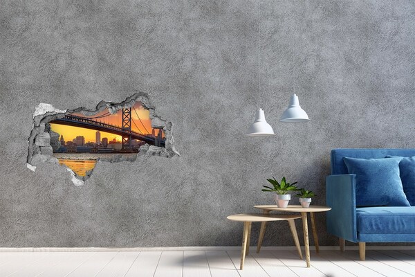 Fototapet 3D gaură în perete Apus de soare peste pod