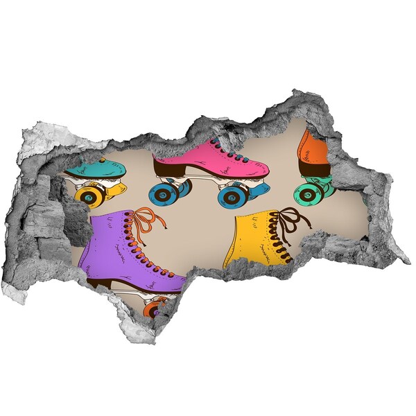 Fototapet un zid spart cu priveliște Patine cu role colorate într-o gaură din perete