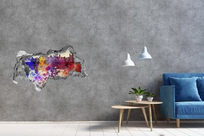 Autocolant de perete gaură 3D Peisaj urban într-o gaură colorată