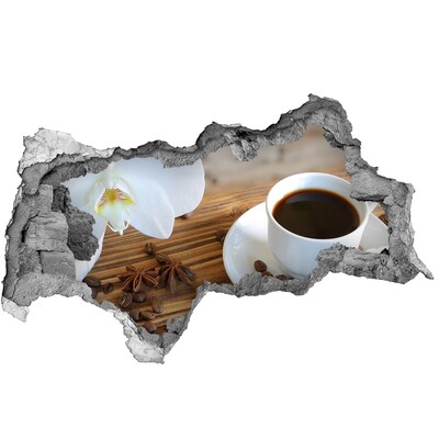 Fototapet 3D gaură în perete Cafea cu flori de orhidee