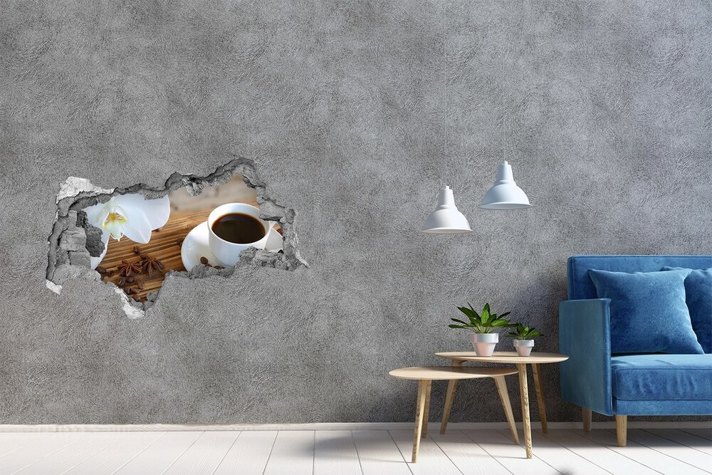 Fototapet 3D gaură în perete ceașcă de cafea