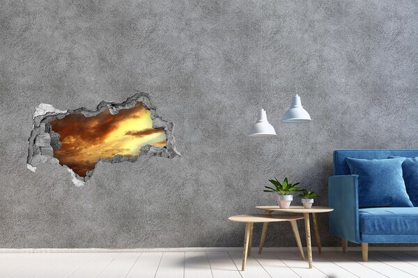 Autocolant 3D gaura cu priveliște Apus de soare printr-o gaură în perete