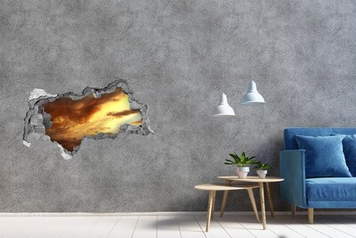 Autocolant 3D gaura cu priveliște Apus de soare printr-o gaură în perete