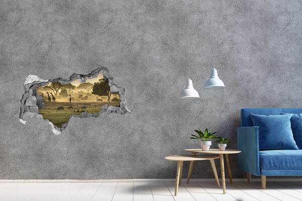 Autocolant gaură 3D Savană africană cu girafe și zebre