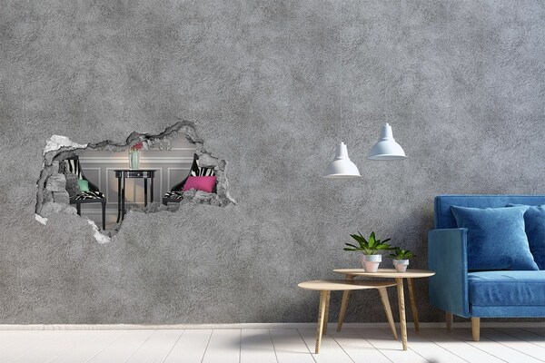 Autocolant de perete gaură 3D O masă aurie într-un interior elegant