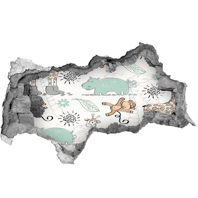 Autocolant 3D gaura cu priveliște Animalele din junglă