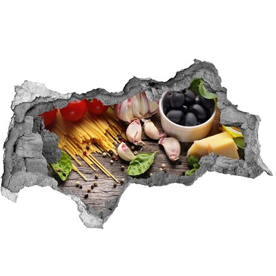Autocolant de perete gaură 3D Bucătărie italiană cu paste și usturoi