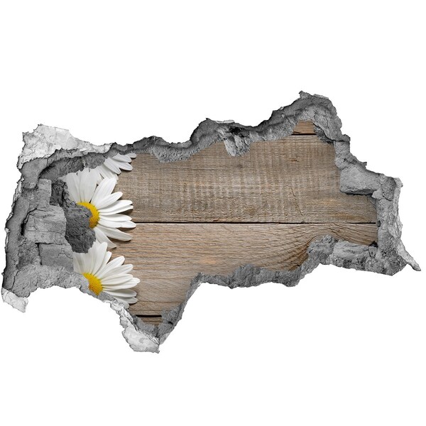 Autocolant 3D gaura cu priveliște Un perete deteriorat cu un fundal din lemn