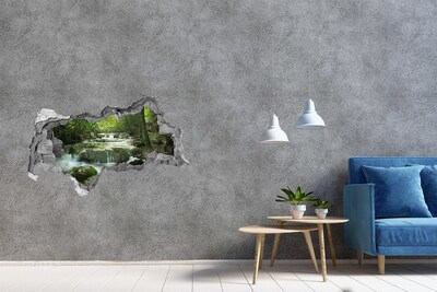 Autocolant gaură 3D Vale verde cu o cascadă