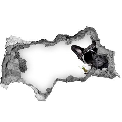 Autocolant de perete gaură 3D Câine elegant cu o băutură