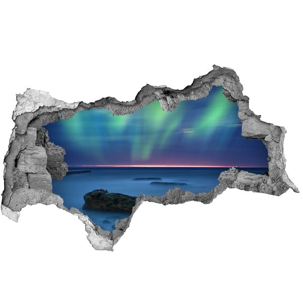 Fototapet 3D gaură în perete Aurora Boreală deasupra oceanului