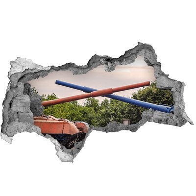 Autocolant 3D gaura cu priveliște Bătălie de tancuri în ruine