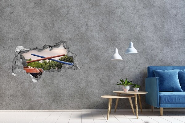 Autocolant 3D gaura cu priveliște Bătălie de tancuri în ruine