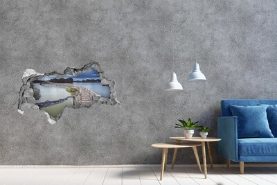 Fototapet un zid spart cu priveliște Un pod pe apă