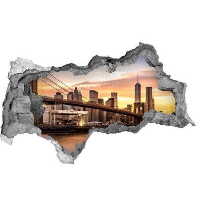 Autocolant un zid spart cu priveliște Podul Brooklyn la apus