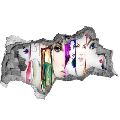 Autocolant gaură 3D Portrete feminine într-o gaură în perete