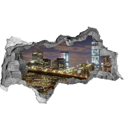 Autocolant de perete gaură 3D Vedere a podului Brooklyn noaptea