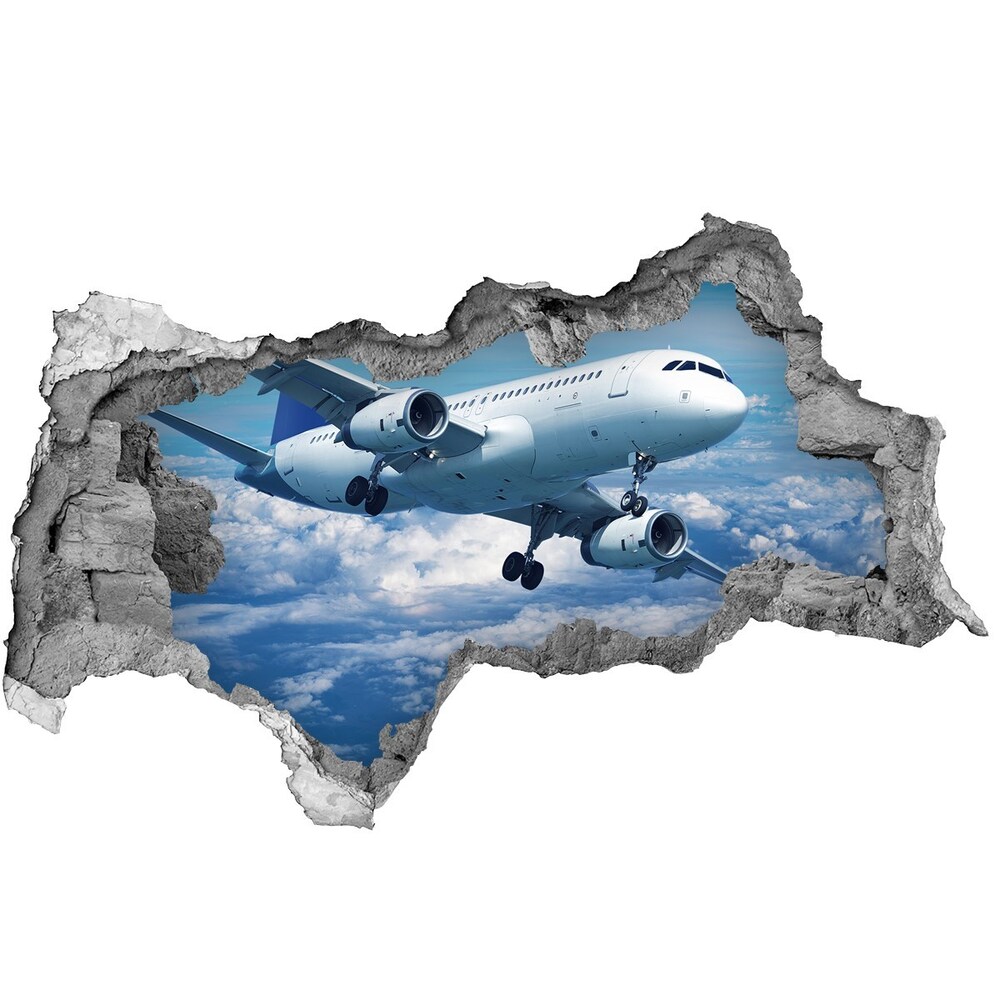Fototapet 3D gaură în perete Avionul în nori