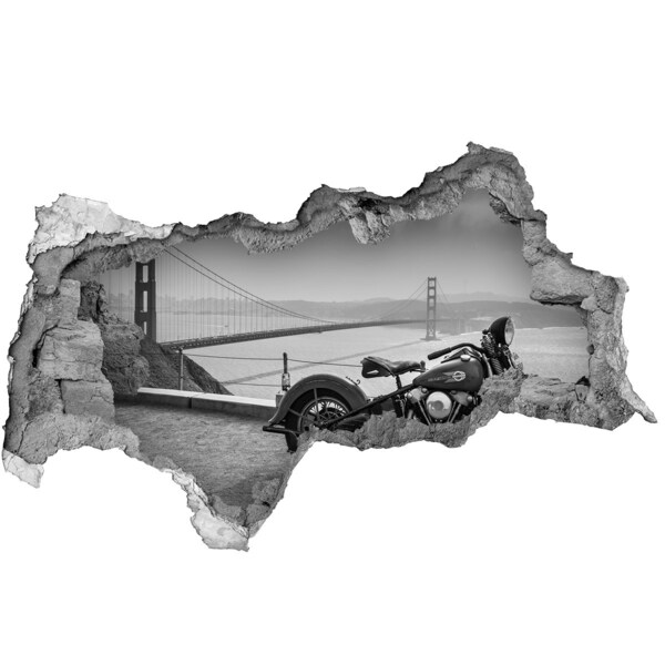 Autocolant 3D gaura cu priveliște Motocicletă la Podul Golden Gate