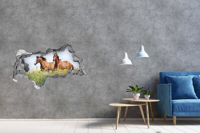 Autocolant un zid spart cu priveliște Cai în pajiște