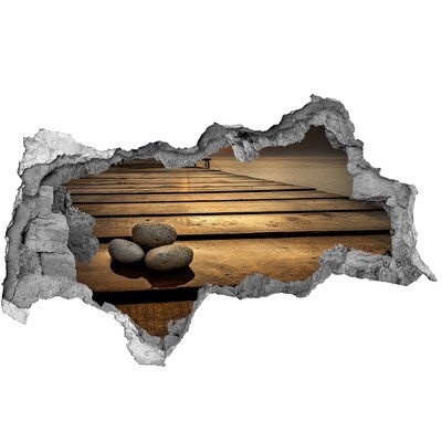 Autocolant de perete gaură 3D Apus de soare peste dig
