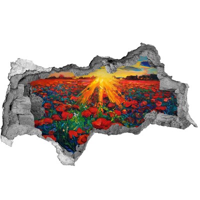 Autocolant de perete gaură 3D Pajiște cu flori la soare