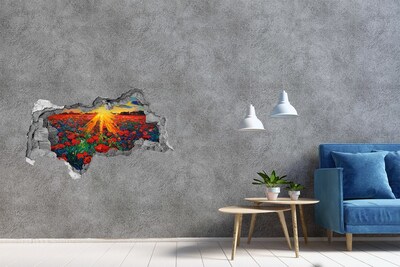 Autocolant de perete gaură 3D Pajiște cu flori la soare