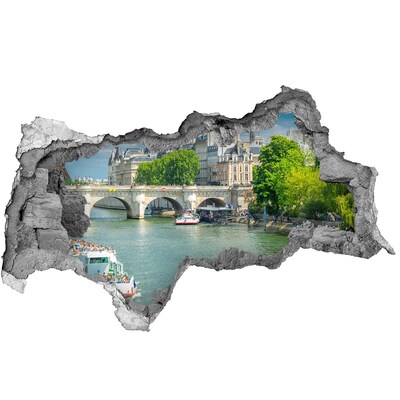 Autocolant gaură 3D Vedere a Parisului printr-o gaură în perete