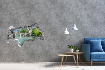 Autocolant gaură 3D Vedere a Parisului printr-o gaură în perete