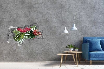 Fototapet un zid spart cu priveliște flori tropicale