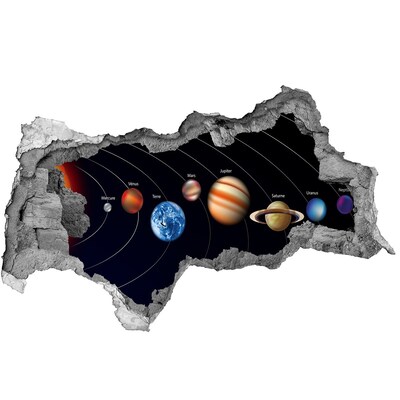 Autocolant de perete gaură 3D Sistemul solar în gaura din perete