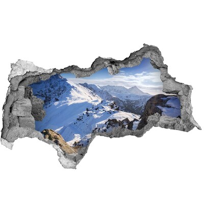 Autocolant un zid spart cu priveliște Peisaj montan în peisajul de iarnă