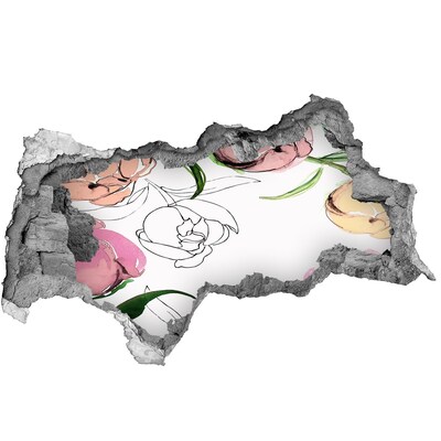 Autocolant 3D gaura cu priveliște O pictură florală în spatele unui perete deteriorat