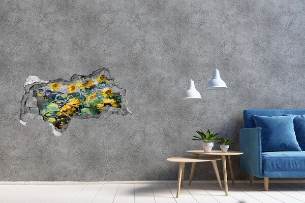 Autocolant de perete gaură 3D Flori de floarea-soarelui în grădină