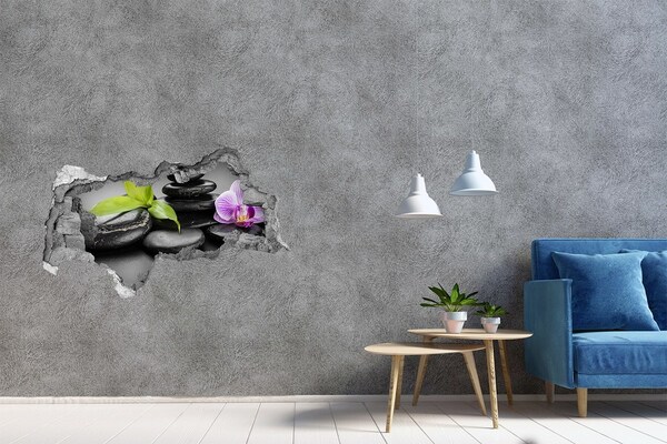 Fototapet 3D gaură în perete O priveliște relaxantă cu pietre și plante