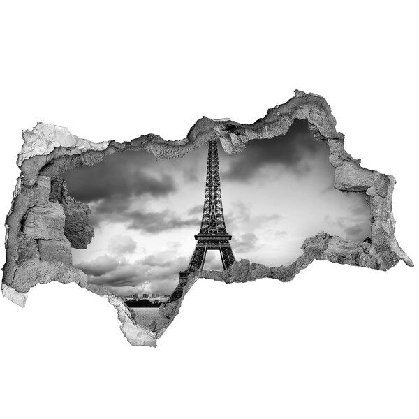 Autocolant un zid spart cu priveliște Turnul Eiffel în stil monocromatic