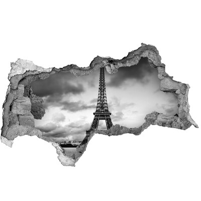 Autocolant un zid spart cu priveliște Turnul Eiffel în stil monocromatic