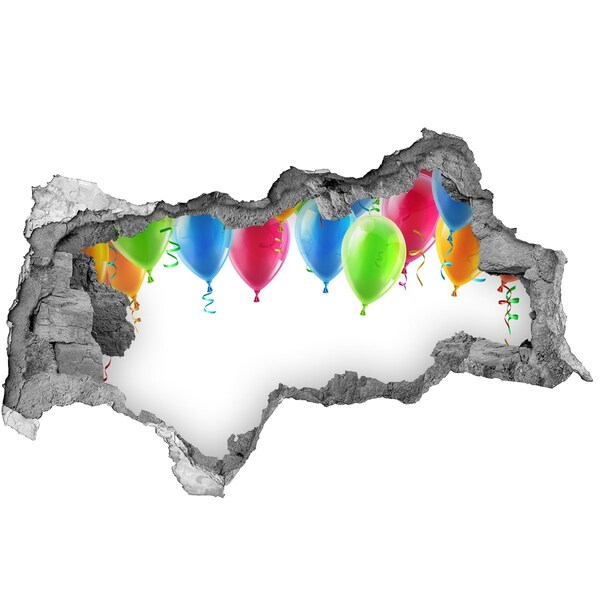 Autocolant 3D gaura cu priveliște Baloane într-o gaură în perete