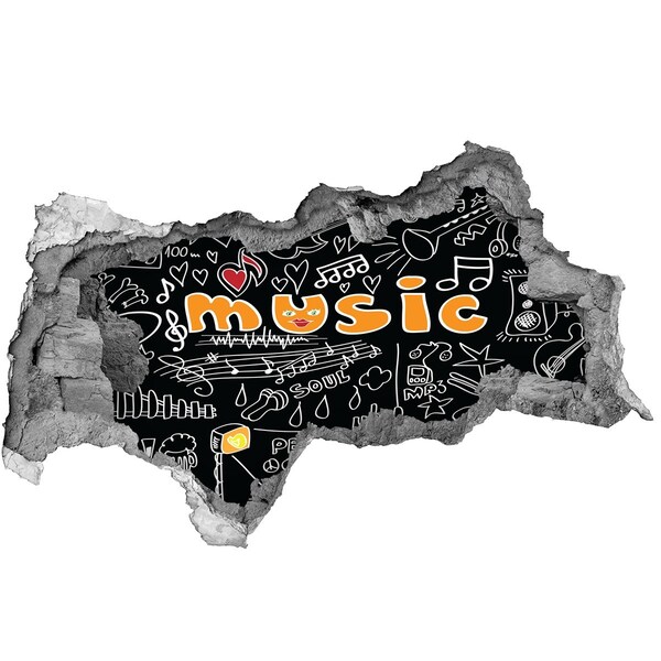 Autocolant 3D gaura cu priveliște Lumea muzicală din spatele zidului